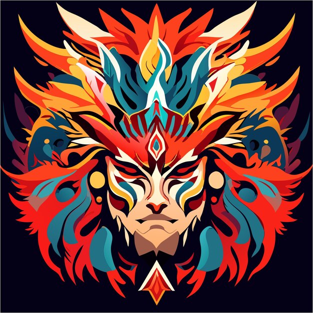 Captivating Tribal Mask with Vibrant Feathered Headdress | Jiffy Designs