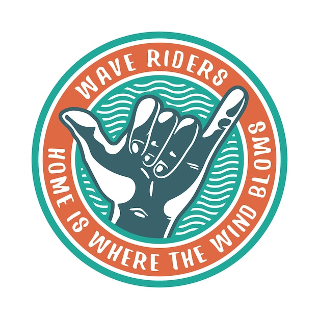 Vibrant Wave Riders Logo with Shaka Hand Sign | Jiffy Designs