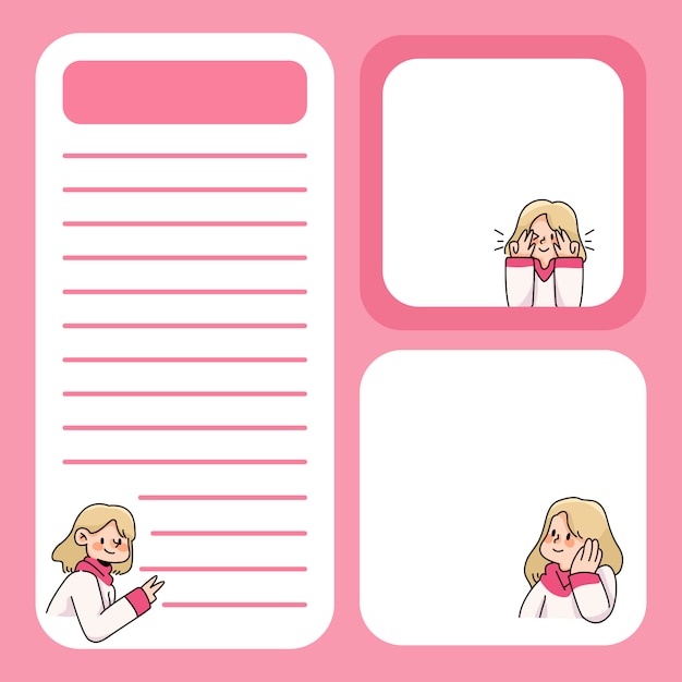Cute Cartoon Girl Notes and Frames in Soft Pink | Jiffy Designs