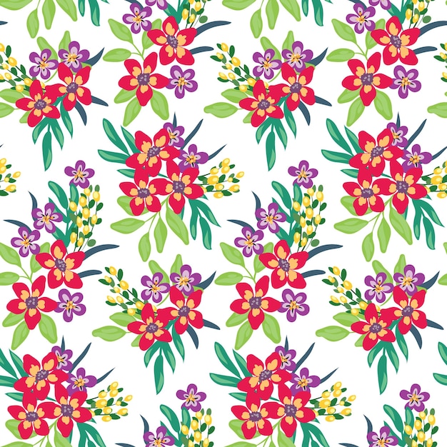 Vibrant Floral Pattern with Red and Purple Blooms | Jiffy Designs