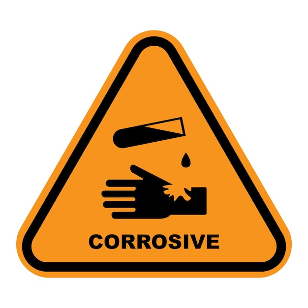Caution: Corrosive Substance Hazard Symbol on Orange Sign | Jiffy 