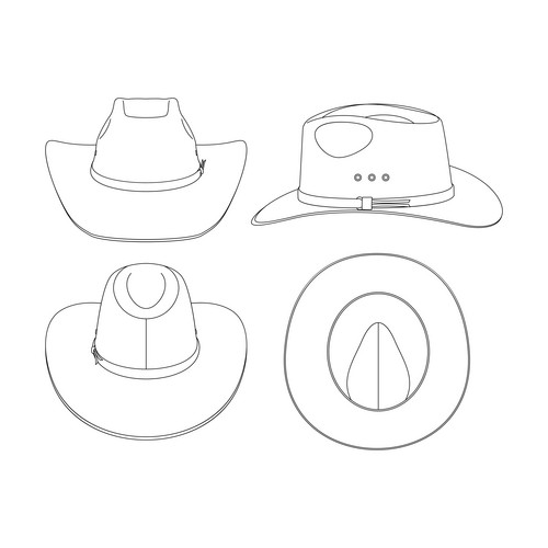 Template Cowboy Hat Vector Illustration Flat Sketch Design Outline