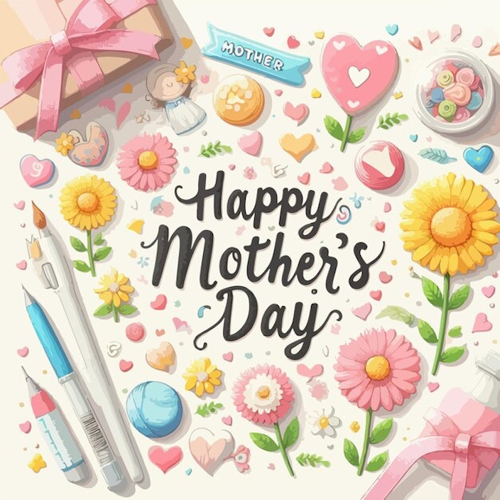 A Vibrant Celebration of Mother's Day with Flowers and Gifts EPS JPG SVG Digital Asset Downloadable Files Main Image