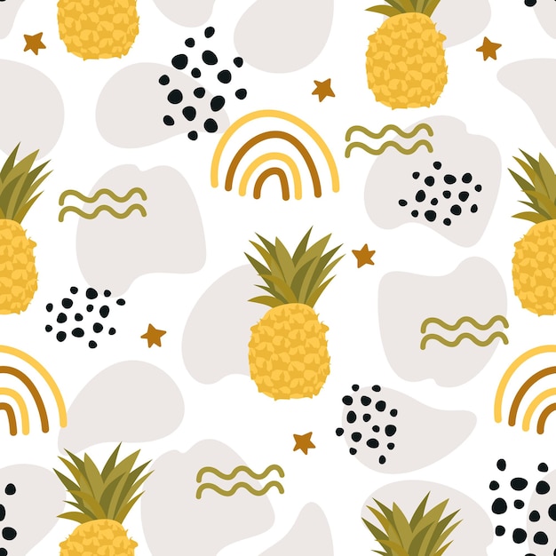 Vibrant Pineapple Pattern with Geometric Shapes and Stars | Jiffy Designs
