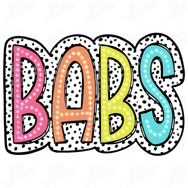'Babs' Colorful Bubble Letters with Polka Dot Outline and Pastel Hues ...