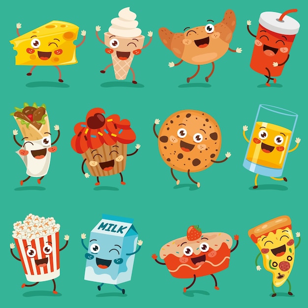 Delightful Cartoon Food Characters Forming a Vibrant Collection | Jiffy ...