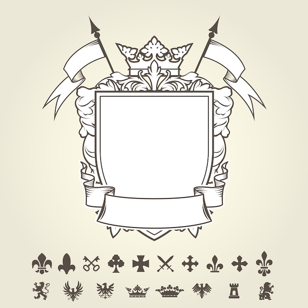 Ornate Heraldic Shield with Regal Symbols and Banners | Jiffy Designs