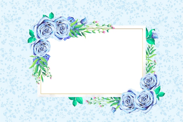 Elegant Floral Frame with Delicate Blue Roses and Greenery | Jiffy Designs