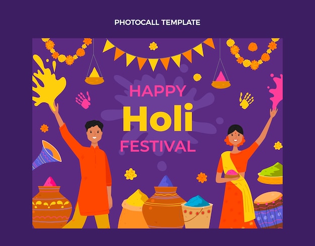 Vibrant Holi Festival Celebration Illustration with Joyful Figures ...