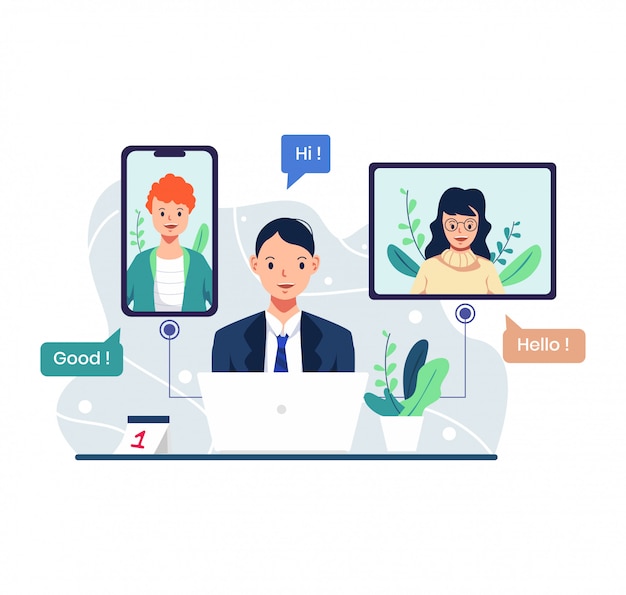 Friendly Digital Communication: Smiling Faces, Greetings, and Tech ...