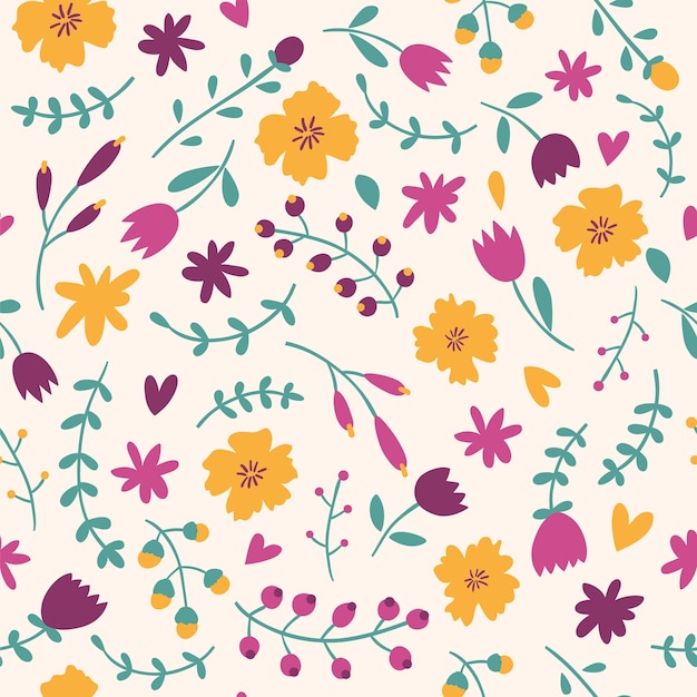 Vibrant Floral Pattern with Whimsical Blooms and Leaves | Jiffy Designs