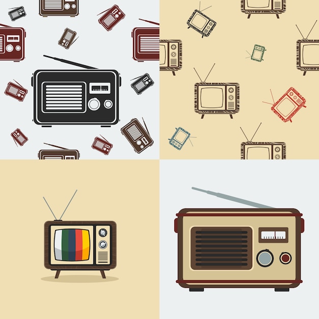 Retro Television and Radio Patterns: A Nostalgic Collage | Jiffy Designs