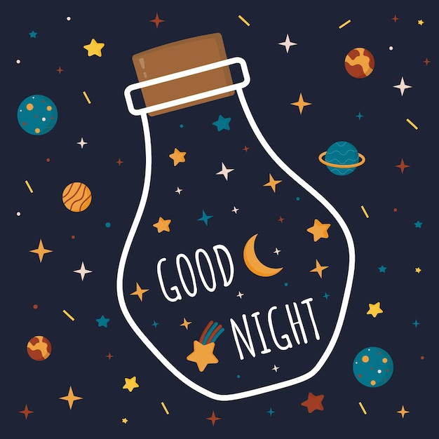 Whimsical Night Sky with Celestial Symbols and Lettering | Jiffy Designs