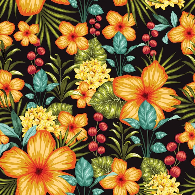 Vibrant Tropical Floral Pattern with Hibiscus and Pineapple | Jiffy Designs