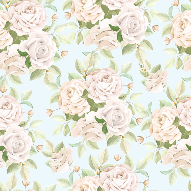 Delicate Pastel Rose Pattern on Light Blue Background | Jiffy Designs