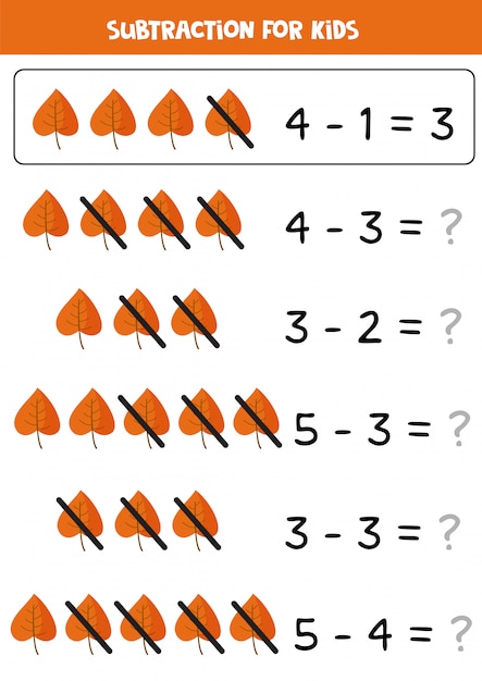 Engaging Subtraction Exercises with Autumn Leaf Visuals | Jiffy Designs