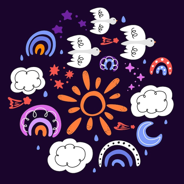 Vibrant Celestial Motifs: Whimsical Shapes and Symbols | Jiffy Designs