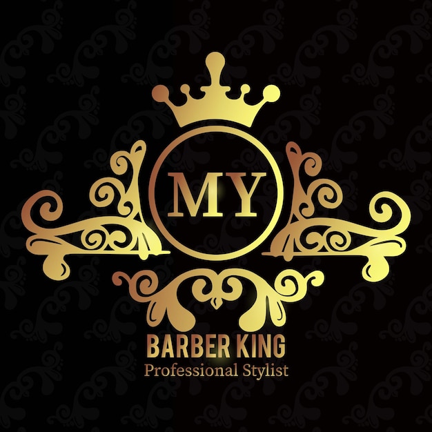 Elegant Barber's Crown with Ornate Flourishes and Monogram | Jiffy Designs
