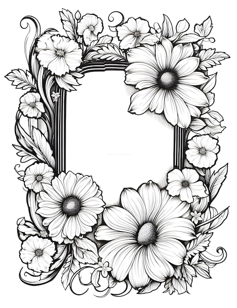Elegant Floral Frame with Intricate Daisy Blooms | Jiffy Designs