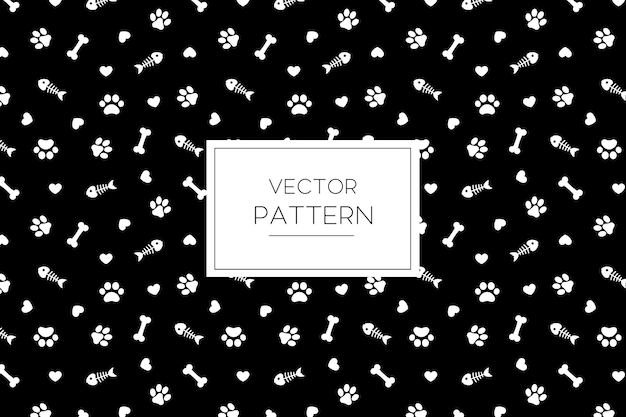 Paw Prints and Bones Seamless Pattern on Black | Jiffy Designs