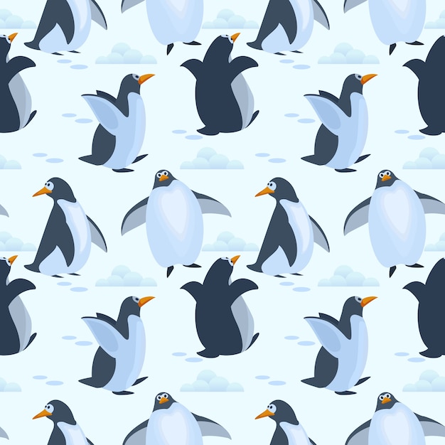 Seamless Pattern of Penguins in Various Animated Poses | Jiffy Designs