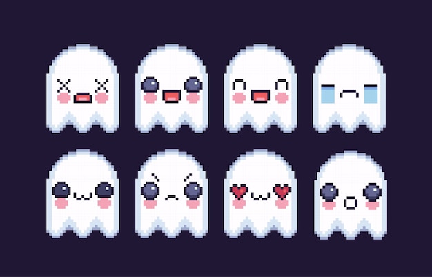 Adorable Pixel Art Ghosts with Expressive Faces | Jiffy Designs