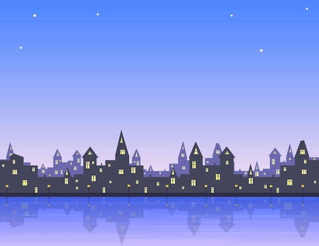 Enchanting Starry Night City Skyline Reflected on Water | Jiffy Designs