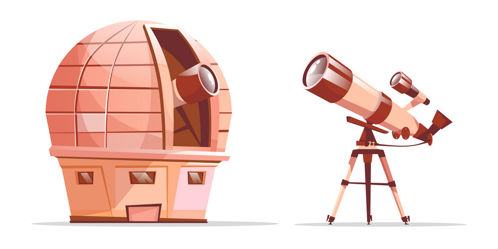Vector Cartoon Astronomy Discovery Equipment Set. Observatory Dome With ...
