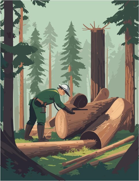 Lumberjack Felling Trees in Serene Forest Landscape | Jiffy Designs