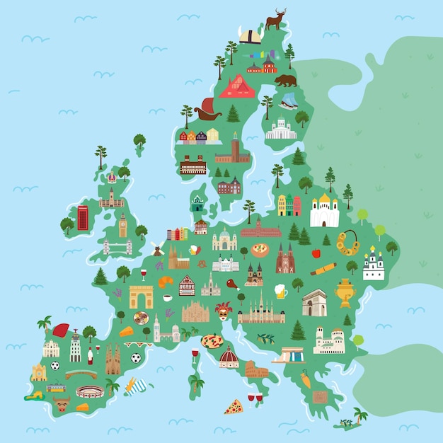 Charming Illustrated Map of Whimsical European Landmarks | Jiffy Designs