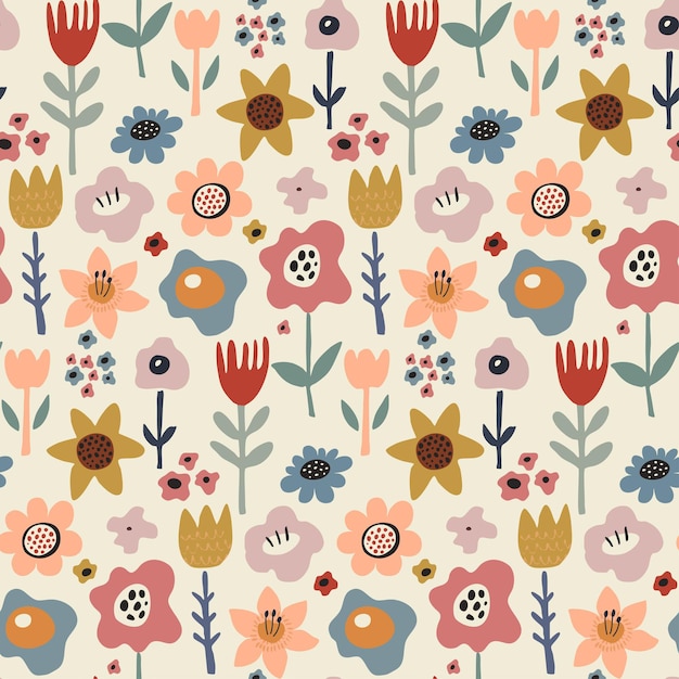 Vibrant Floral Pattern with Whimsical Blooms and Leaves | Jiffy Designs