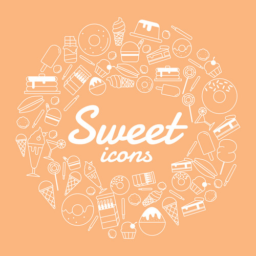 Sweet Icon Set On Orange Background. | Jiffy Designs