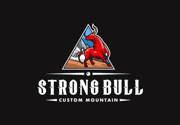 Powerful Bull Emblem Atop Rugged Mountain Landscape | Jiffy Designs