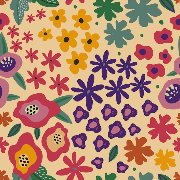 Vibrant Floral Pattern with Stylized Blooms and Leaves | Jiffy Designs