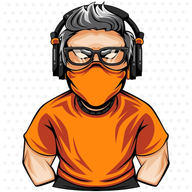 Stylish Gamer in Orange Attire with Headphones | Jiffy Designs