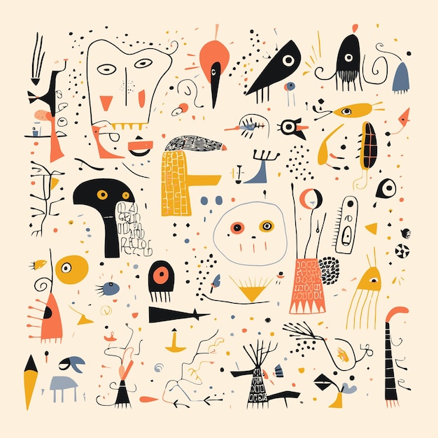 Whimsical Menagerie of Quirky Abstract Creatures and Shapes | Jiffy Designs
