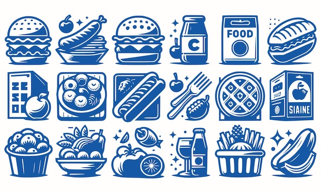 Diverse Assortment of Vibrant Food Icons and Symbols | Jiffy Designs
