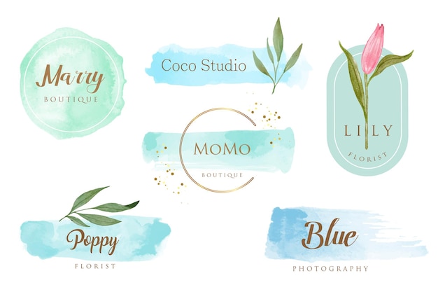 Elegant Watercolor Floral Logos and Boutique Branding Elements | Jiffy ...