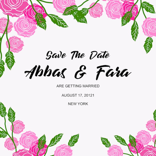 Elegant Floral Invitation with Vibrant Pink Roses and Leaves | Jiffy ...