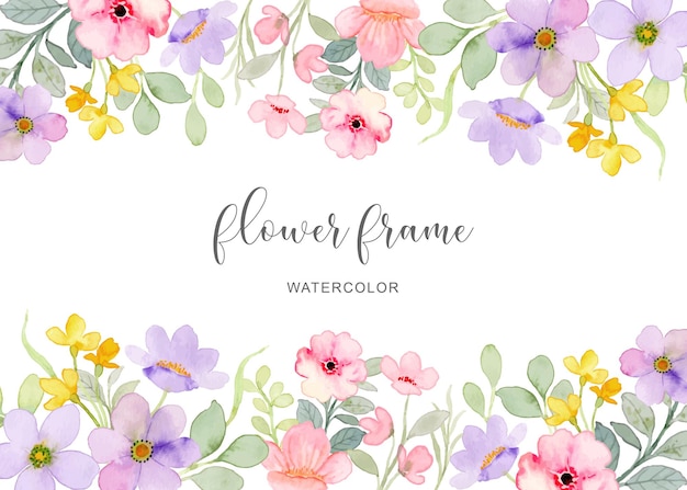 Watercolor Floral Frame with Colorful Blooms and Foliage | Jiffy Designs