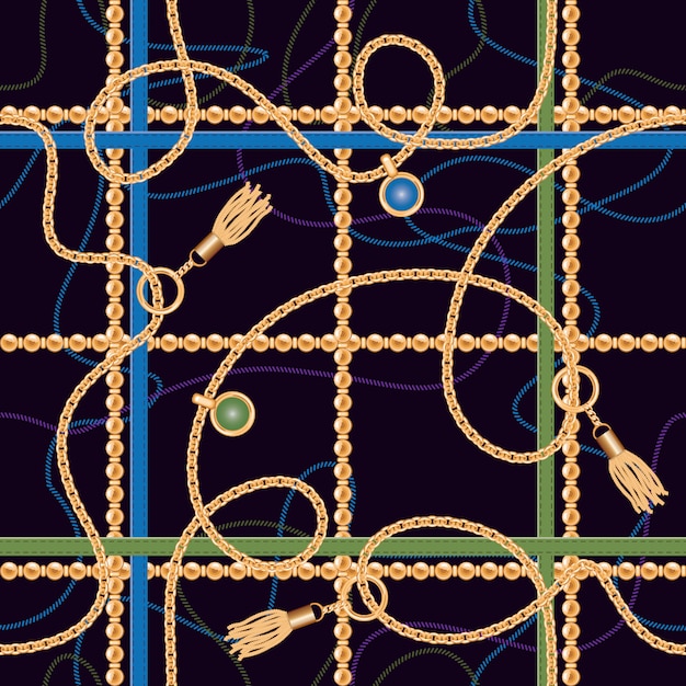 Intricate Golden Chains and Knots on Dark Blue Background | Jiffy Designs
