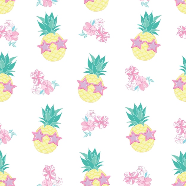 Tropical Pineapple and Hibiscus Floral Pattern | Jiffy Designs