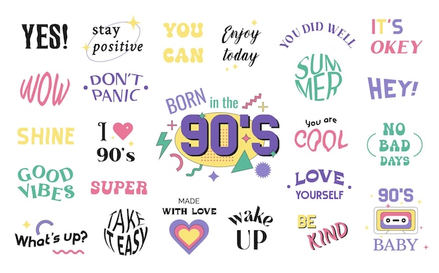 Vibrant 90s-Inspired Typographic Collection with Positive Affirmations ...