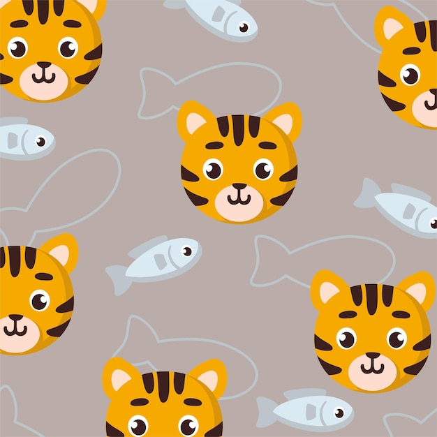 Playful Tigers and Curious Fish in Whimsical Pattern | Jiffy Designs