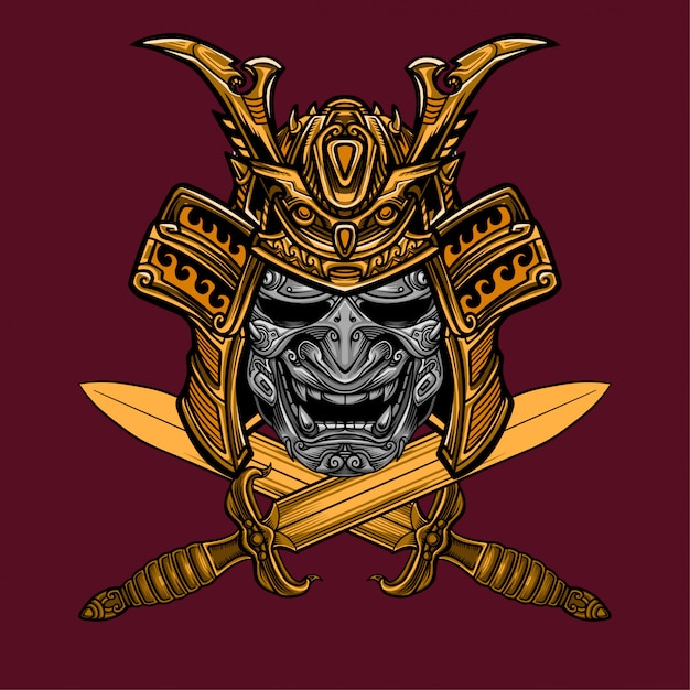 Fierce Samurai Warrior Mask with Crossed Katana Swords | Jiffy Designs