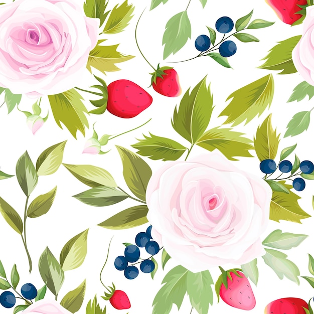 Vibrant Floral Pattern with Roses and Berries | Jiffy Designs