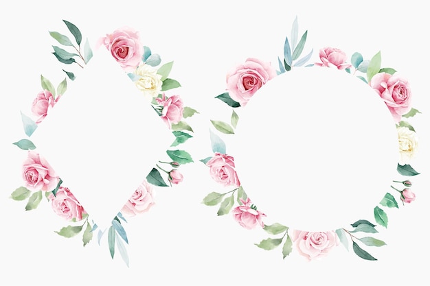 Delicate Floral Frames with Soft Pink Roses and Greenery | Jiffy Designs