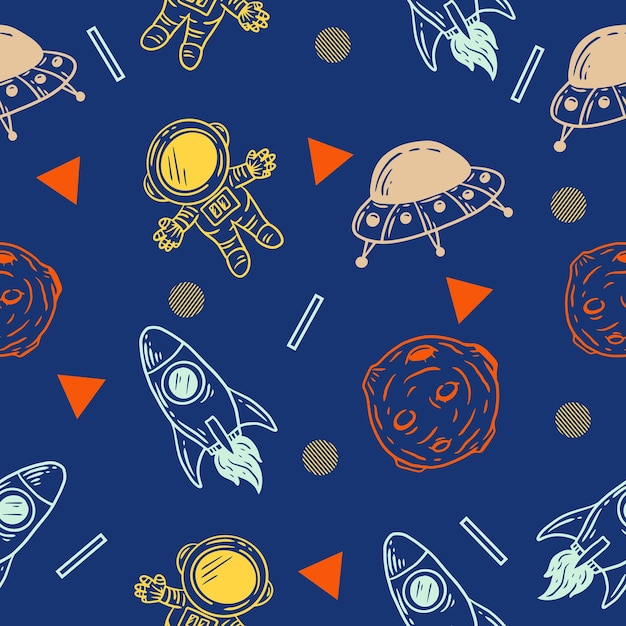 Vibrant Space Exploration Pattern with Astronauts and Celestial ...