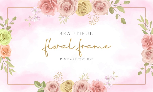 Delicate Pink Roses Floral Frame with Golden Text Accent | Jiffy Designs