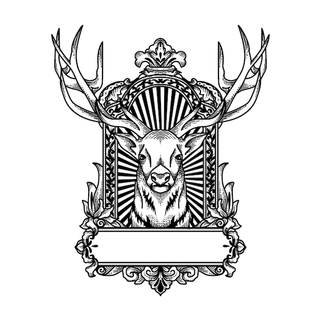 Majestic Stag Emblem with Ornate Floral Accents | Jiffy Designs